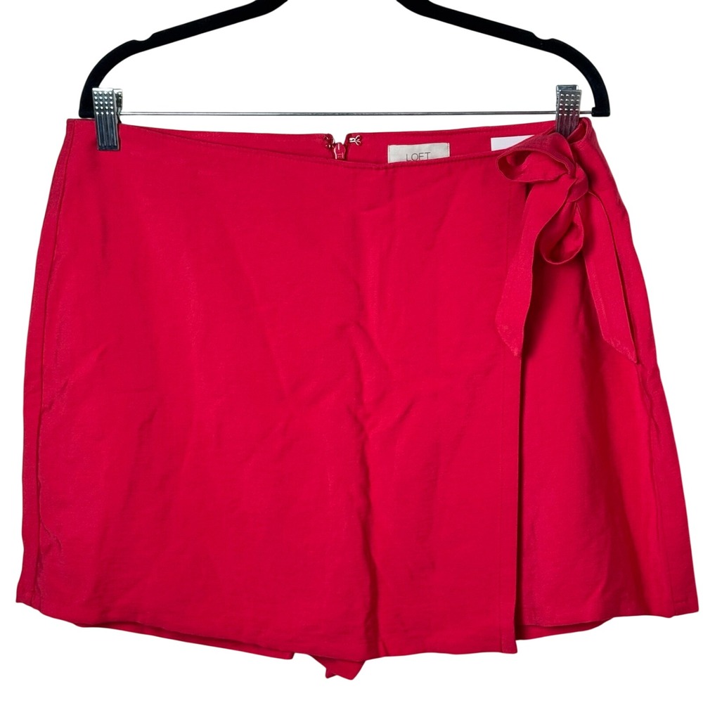 LOFT Skort Women 12 Red Wrap Front Tie Waist NEW